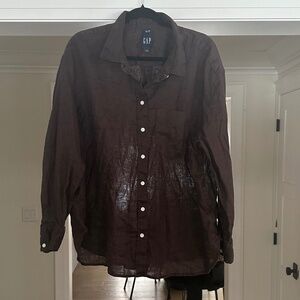 GAP - 100% Linen Brown Button Shirt - Lightweight Summer Casual - Size XL